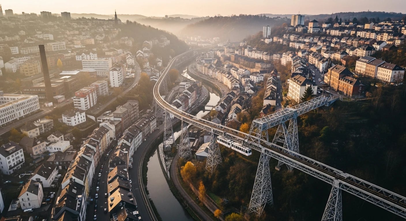 Wuppertal Schwebebahn über der Wupper – Günstige Monteurzimmer im Tal
